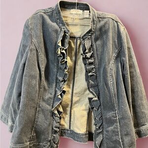 Chico's Blue Ruffle Open-Front Denim Jacket